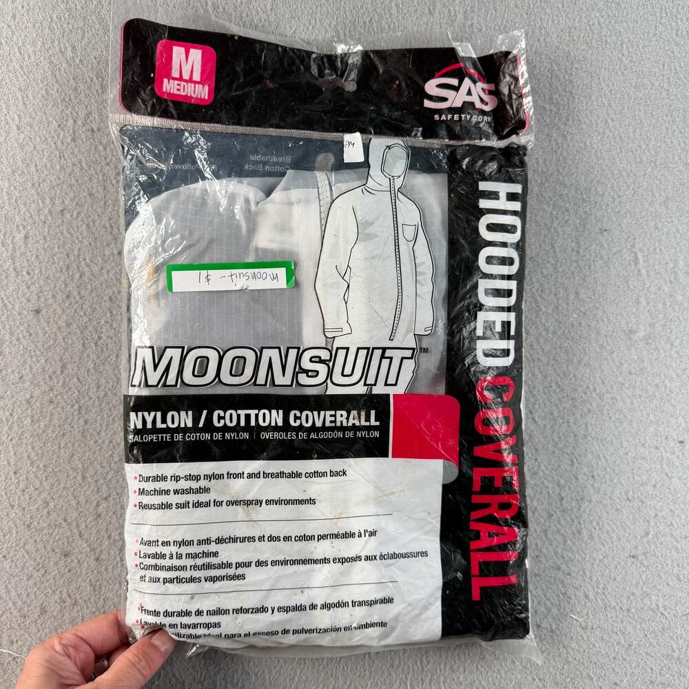 SAS Safety Moonsuit 6937 Medium Hooded Nylon Cotton Coverall White New